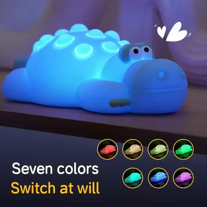 7-Color Crocodile-Shaped Silicone Night Light for Kids
